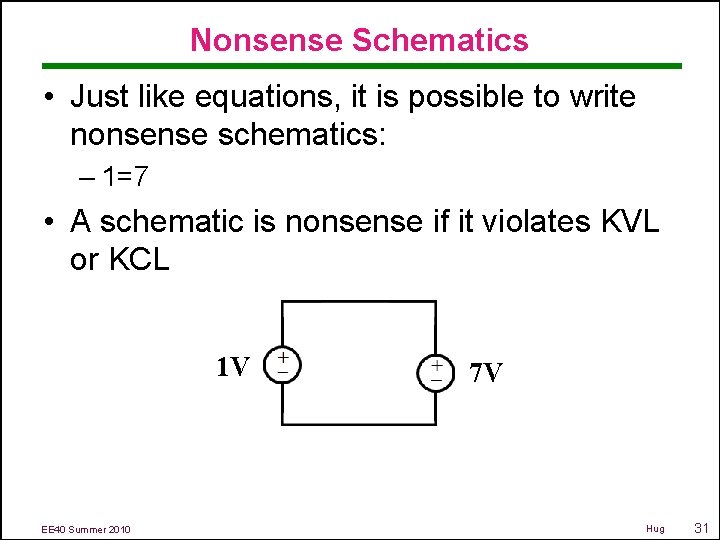 Nonsense Schematics • Just like equations, it is possible to write nonsense schematics: –