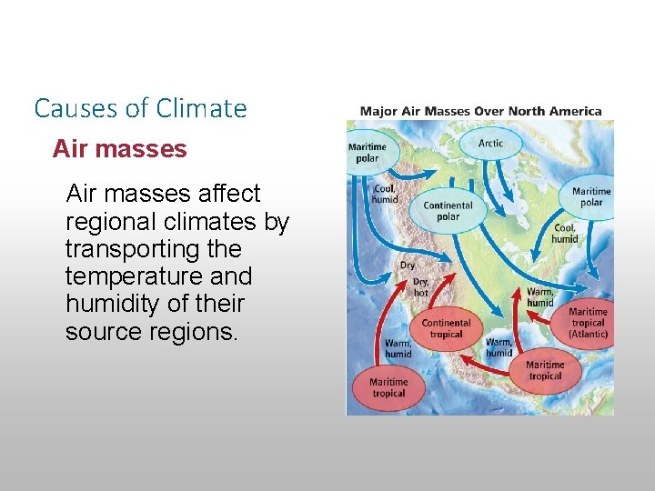 Section 14. 1 Defining Climate Causes of Climate Air masses affect regional climates by