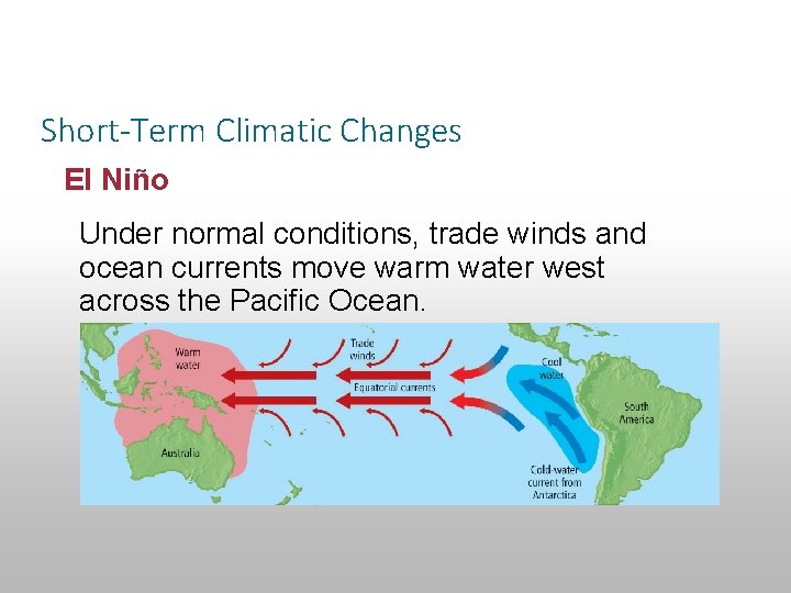 Section 14. 3 Climatic Changes Short-Term Climatic Changes El Niño Under normal conditions, trade