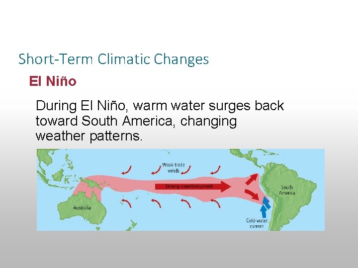 Section 14. 3 Climatic Changes Short-Term Climatic Changes El Niño During El Niño, warm