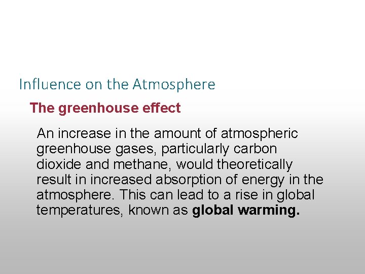 Section 14. 4 Impact of Human Activities Influence on the Atmosphere The greenhouse effect