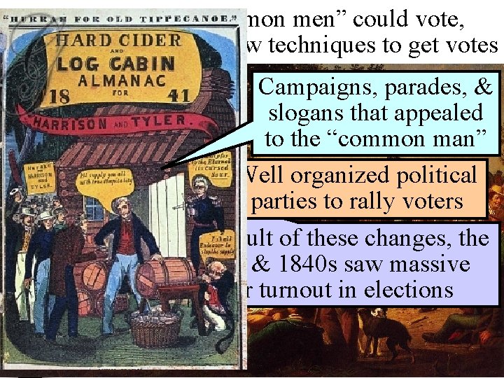 Because more “common men” could vote, political parties used new techniques to get votes