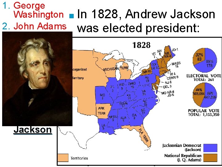 1. George Washington ■ In 1828, Andrew Jackson 2. John Adams was elected president: