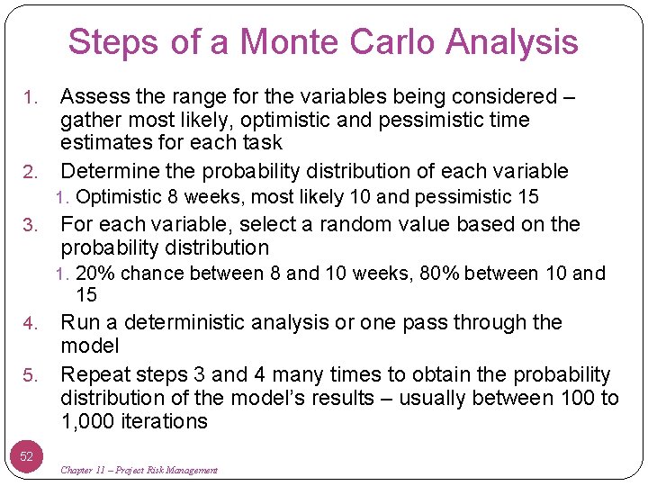 Steps of a Monte Carlo Analysis 1. 2. Assess the range for the variables