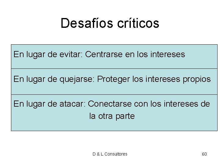 Desafíos críticos En lugar de evitar: Centrarse en los intereses En lugar de quejarse: Desafíos críticos En lugar de evitar: Centrarse en los intereses En lugar de quejarse: