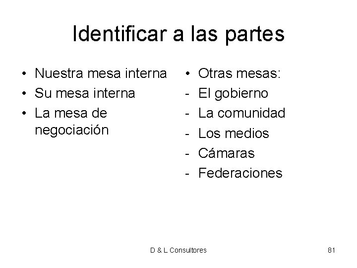 Identificar a las partes • Nuestra mesa interna • Su mesa interna • La Identificar a las partes • Nuestra mesa interna • Su mesa interna • La