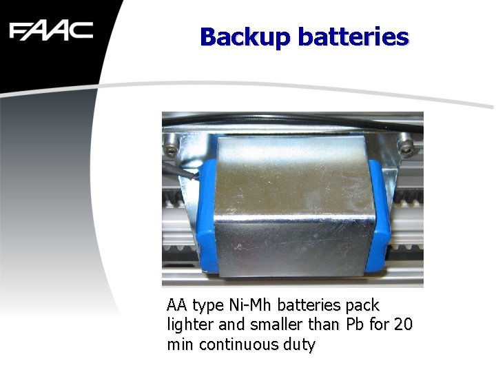 Backup batteries AA type Ni-Mh batteries pack lighter and smaller than Pb for 20