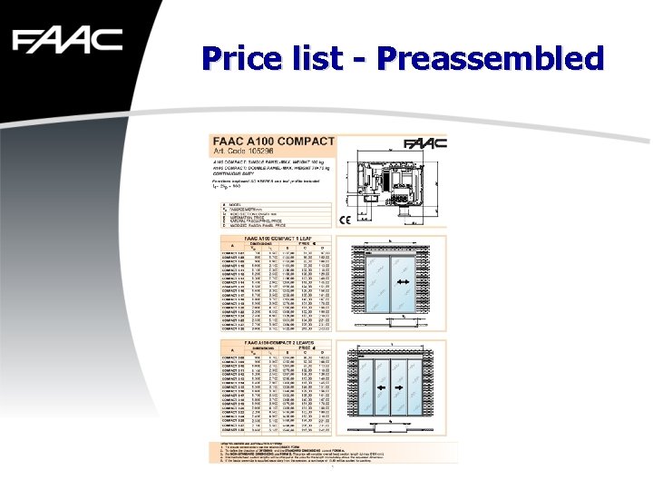 Price list - Preassembled 