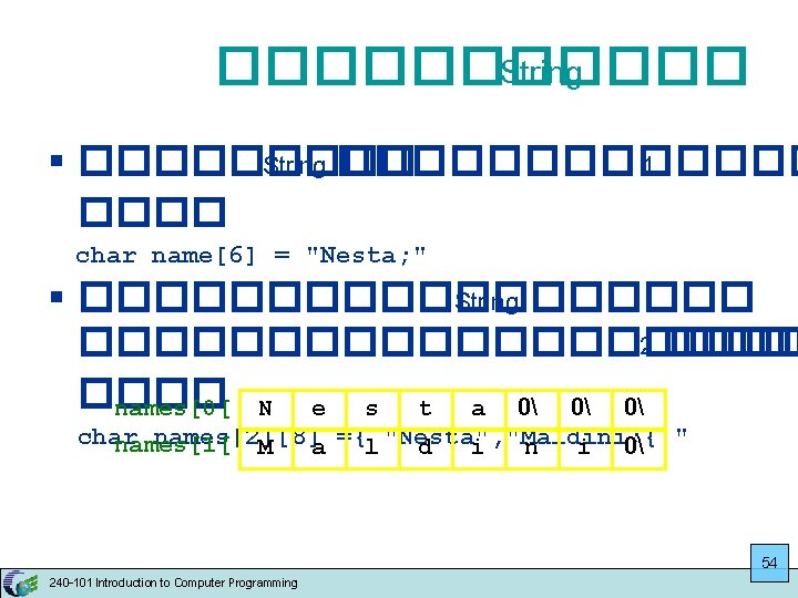 ������ String § ����� String ������� 1 ���� char name[6] = "Nesta; " §