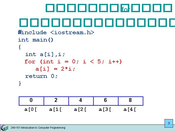 ������ for �������� #include <iostream. h> int main() { int a[i], i; for (int