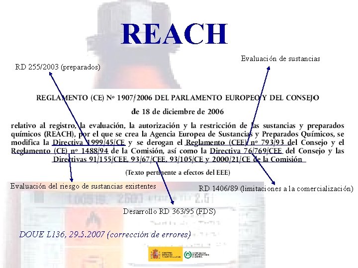 REACH Evaluación de sustancias RD 255/2003 (preparados) Evaluación del riesgo de sustancias existentes RD