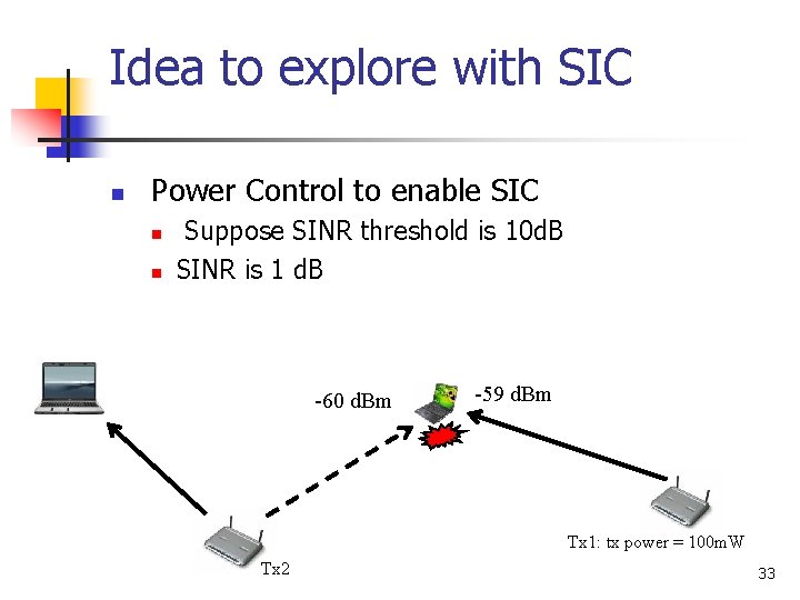 Idea to explore with SIC n Power Control to enable SIC n n Suppose