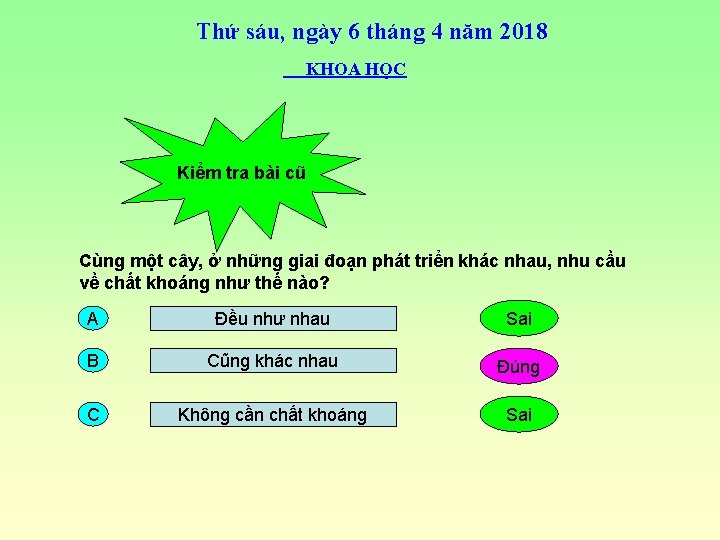 Thứ sáu, ngày 6 tháng 4 năm 2018 KHOA HỌC Kiểm tra bài cũ