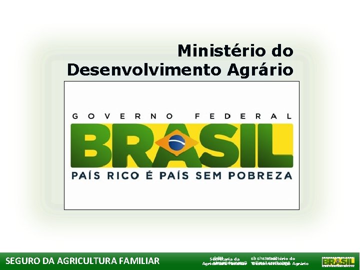 Ministério do Desenvolvimento Agrário SEGURO DA AGRICULTURA FAMILIAR Secretaria da Agricultura Familiar Ministério do