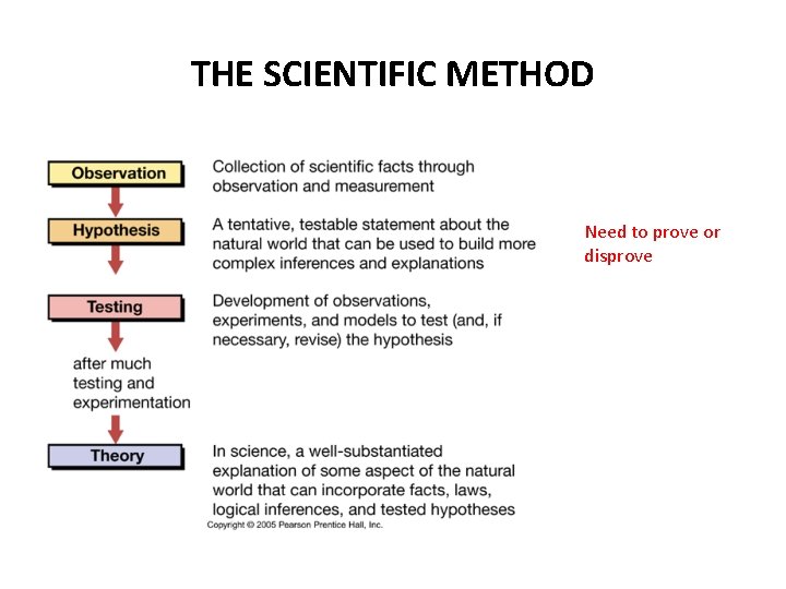 THE SCIENTIFIC METHOD Need to prove or disprove 