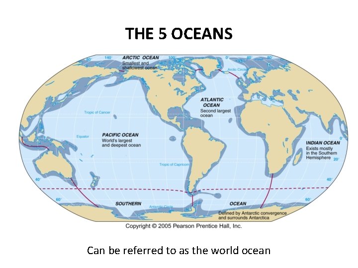 THE 5 OCEANS Can be referred to as the world ocean 