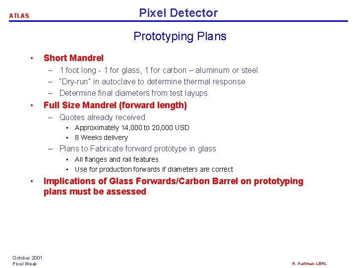 Pixel Detector ATLAS Prototyping Plans • Short Mandrel – 1 foot long - 1 Pixel Detector ATLAS Prototyping Plans • Short Mandrel – 1 foot long - 1