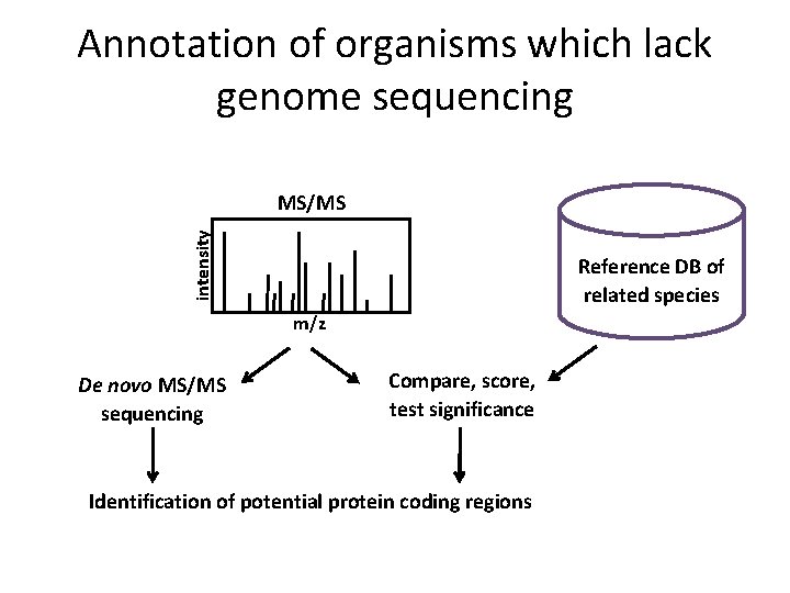 Annotation of organisms which lack genome sequencing intensity MS/MS Reference DB of related species