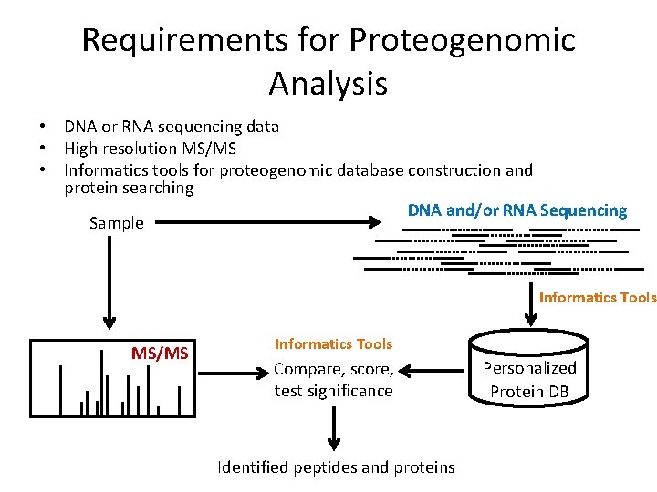 Requirements for Proteogenomic Analysis • DNA or RNA sequencing data • High resolution MS/MS