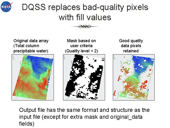 DQSS replaces bad-quality pixels with fill values Original data array (Total column precipitable water)