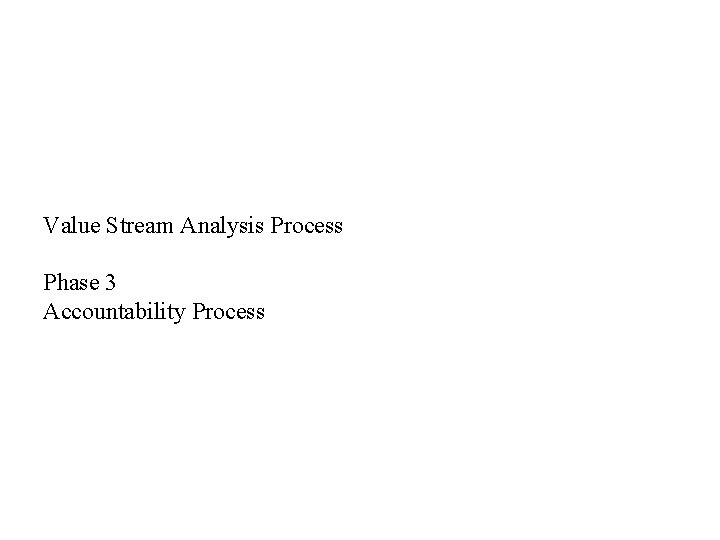 Value Stream Analysis Process Phase 3 Accountability Process 