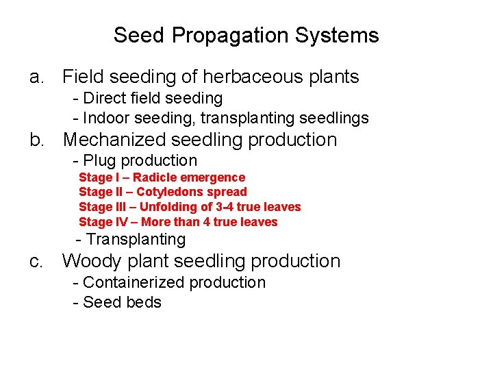 Seed Propagation Systems a. Field seeding of herbaceous plants - Direct field seeding -