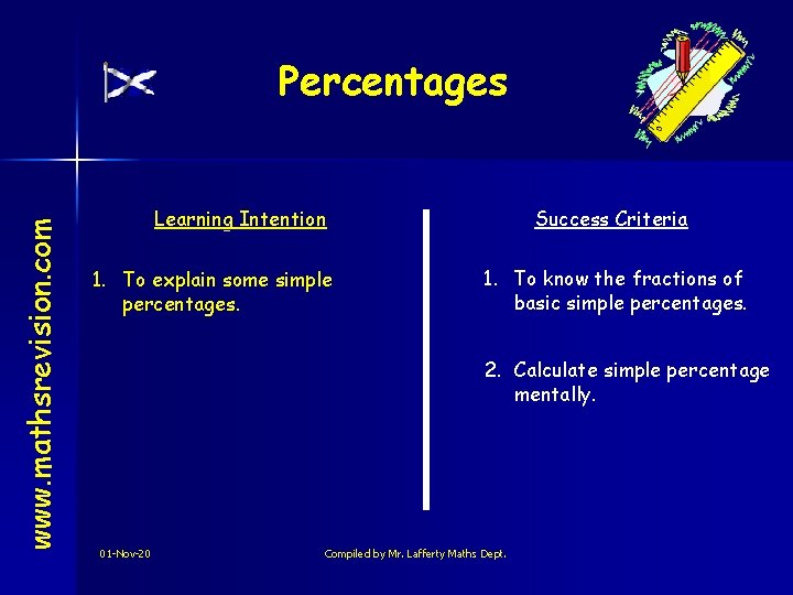 www. mathsrevision. com Percentages Learning Intention 1. To explain some simple percentages. Success Criteria