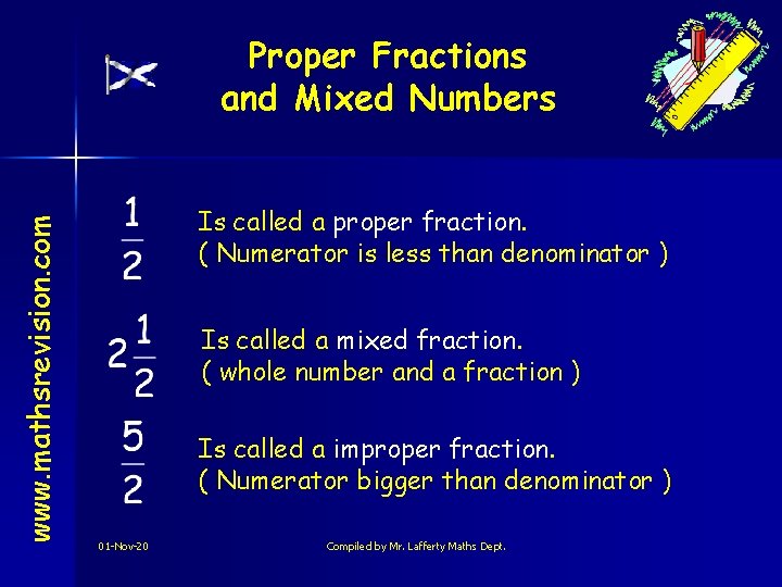 www. mathsrevision. com Proper Fractions and Mixed Numbers Is called a proper fraction. (