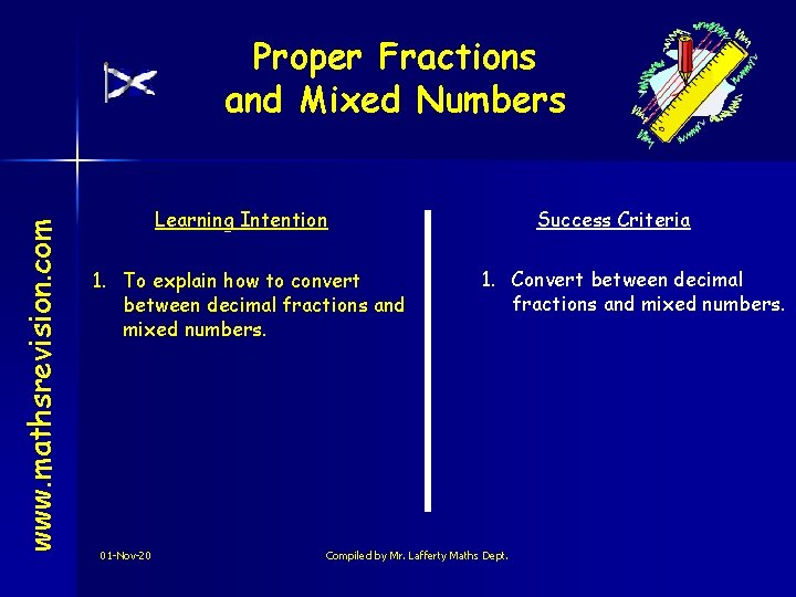 www. mathsrevision. com Proper Fractions and Mixed Numbers Learning Intention 1. To explain how
