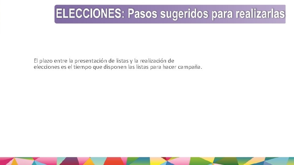 El plazo entre la presentación de listas y la realización de elecciones es el