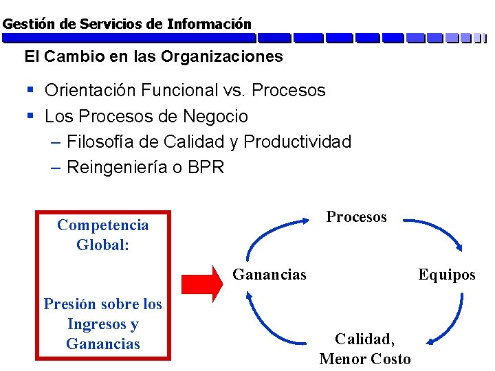 Gestión de Servicios de Información El Cambio en las Organizaciones § Orientación Funcional vs.