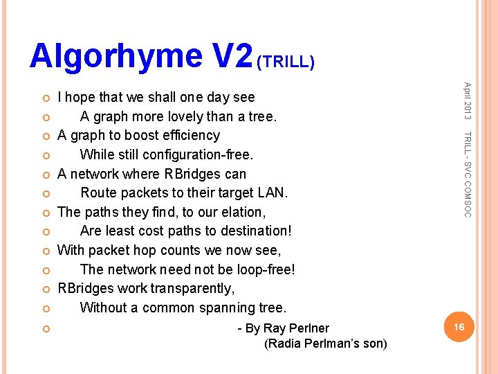 Algorhyme V 2 (TRILL) - By Ray Perlner (Radia Perlman’s son) TRILL - SVC