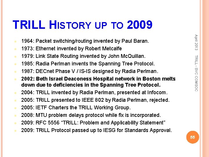 TRILL HISTORY UP TO 2009 l l l l l TRILL - SVC COMSOC
