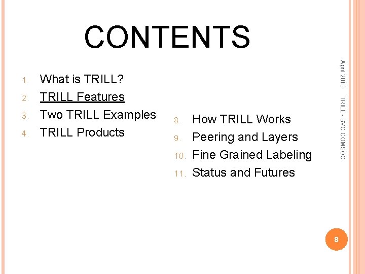 CONTENTS 3. 4. 8. 9. 10. 11. TRILL - SVC COMSOC 2. What is