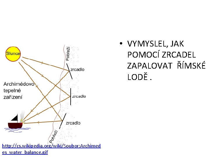  • VYMYSLEL, JAK POMOCÍ ZRCADEL ZAPALOVAT ŘÍMSKÉ LODĚ. http: //cs. wikipedia. org/wiki/Soubor: Archimed