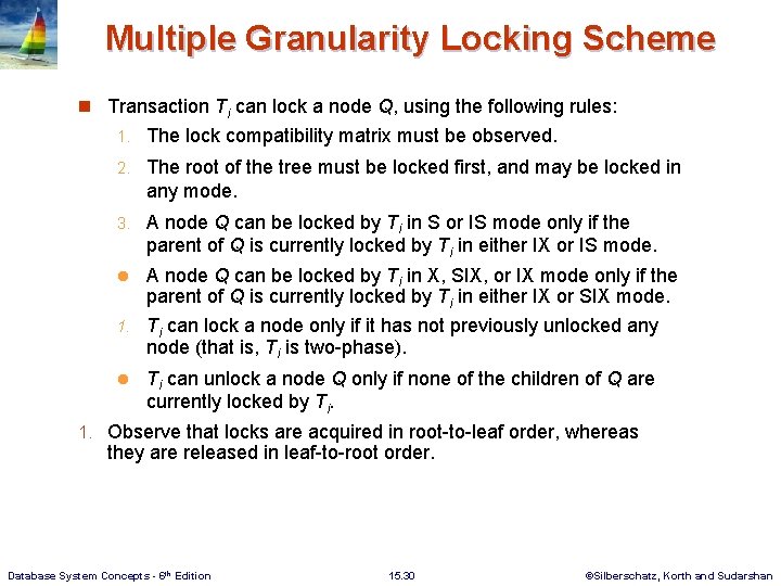 Multiple Granularity Locking Scheme n Transaction Ti can lock a node Q, using the