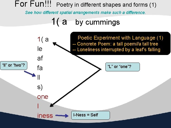 For Fun!!! Poetry in different shapes and forms (1) See how different spatial arrangements