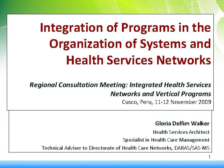 Integrations Between Programs Integration of Programs in the Organization of Systems