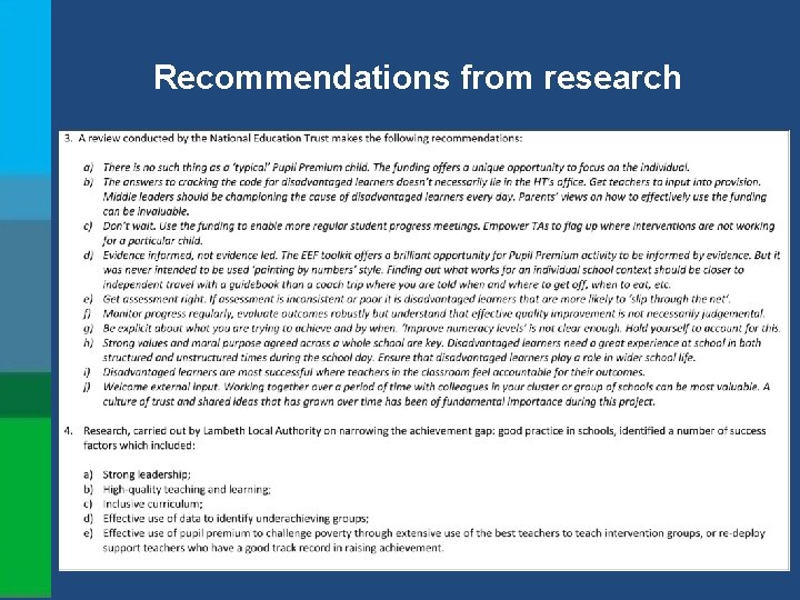 Recommendations from research 