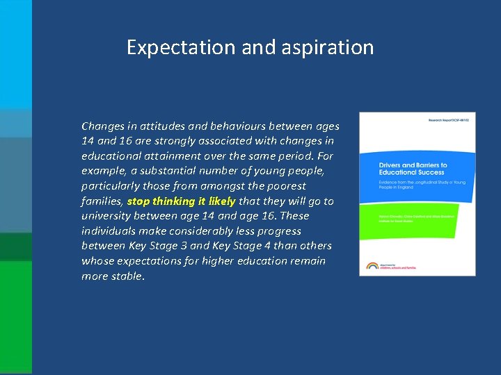 Expectation and aspiration Changes in attitudes and behaviours between ages 14 and 16 are