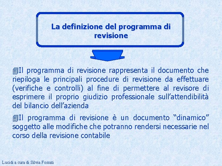 La definizione del programma di revisione 4 Il programma di revisione rappresenta il documento