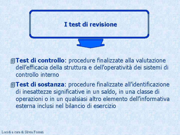 I test di revisione 4 Test di controllo: procedure finalizzate alla valutazione dell’efficacia della