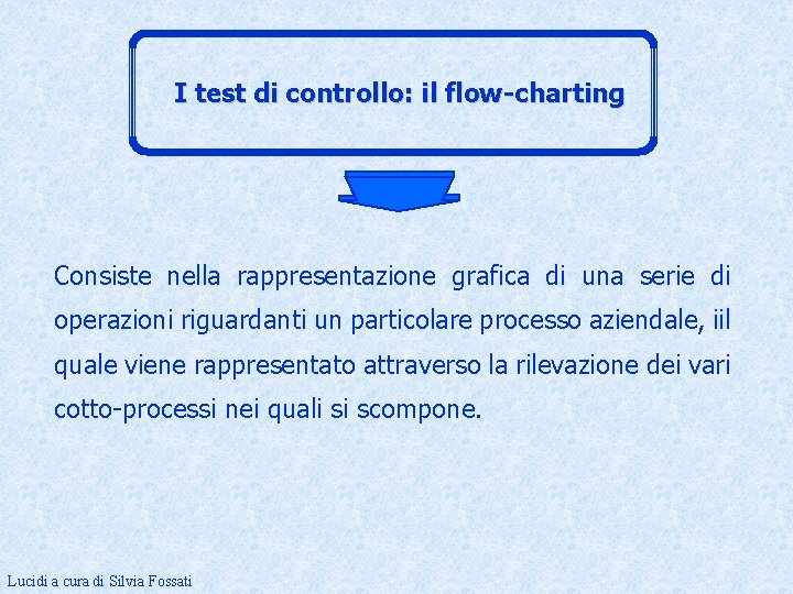 I test di controllo: il flow-charting Consiste nella rappresentazione grafica di una serie di