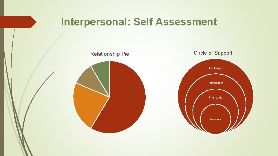 Interpersonal: Self Assessment Relationship Pie Circle of Support Exchange Participation Friendship Intimacy 