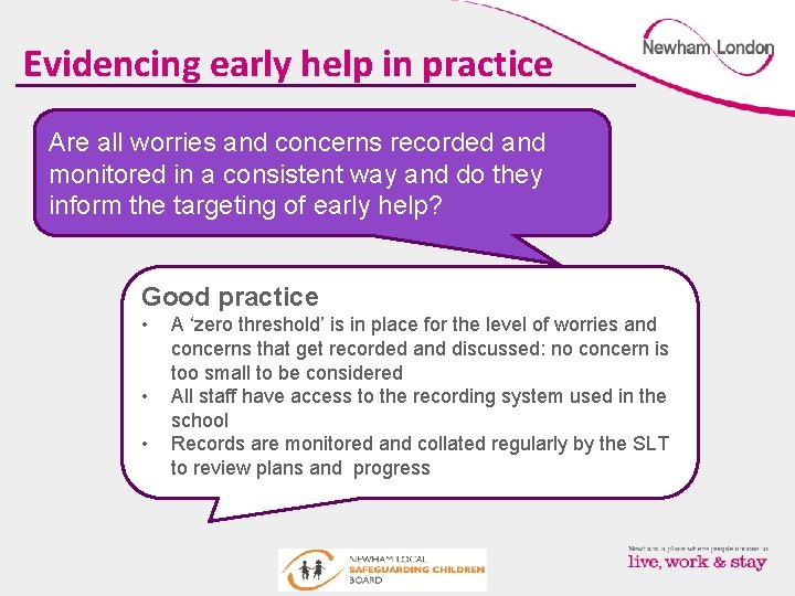 Evidencing early help in practice Are all worries and concerns recorded and monitored in