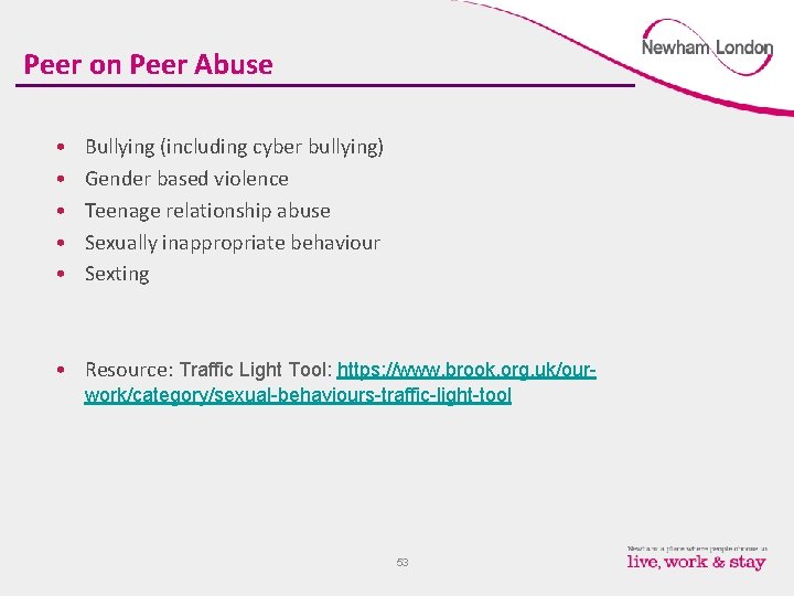 Peer on Peer Abuse • • • Bullying (including cyber bullying) Gender based violence