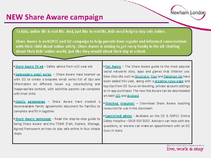 NEW Share Aware campaign To kids, online life is real life. And, just like