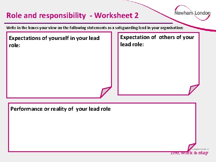 Role and responsibility - Worksheet 2 Write in the boxes your view on the