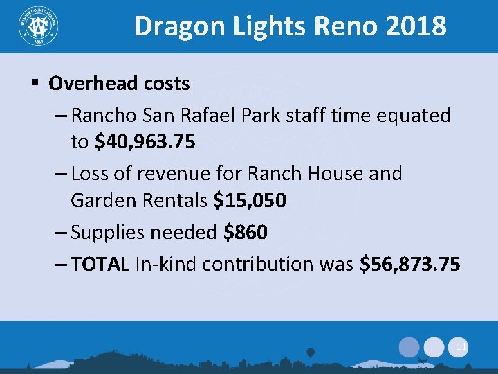 Dragon Lights Reno 2018 § Overhead costs – Rancho San Rafael Park staff time