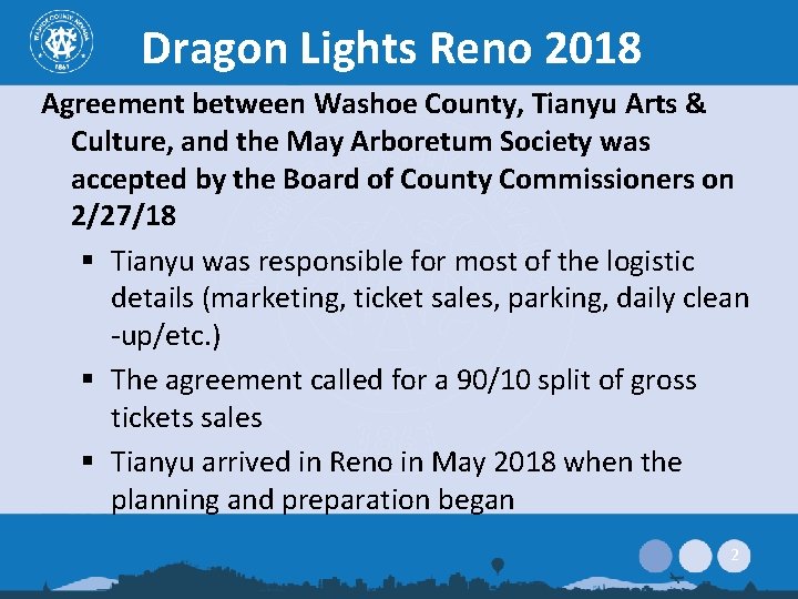 Dragon Lights Reno 2018 Agreement between Washoe County, Tianyu Arts & Culture, and the